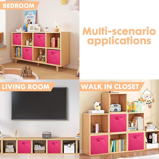 ShellKingdom Storage Bins, Foldable Fabric Storage Cubes And Cloth Organizer Drawer For Closet And Toys, 2 Pack (Fuchsia) | Storage Organizer For Closet And Toys, 10.5x10.5x11 INCH, 2 Pack (Fuchsia)