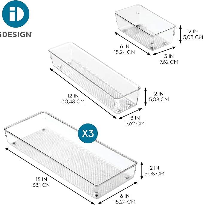 iDesign 5-Piece Kitchen Drawer Organizer Set, Clear | For Kitchen, Counter Top, Pantry