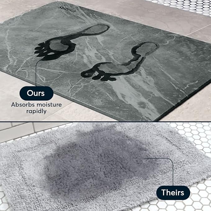 Stone Bath Mat for Bathroom, Dries in Seconds - Diatomaceous Earth, Slate | Super absorbent, quick-drying & easy to clean. Natural material that lasts — restores with light sanding.