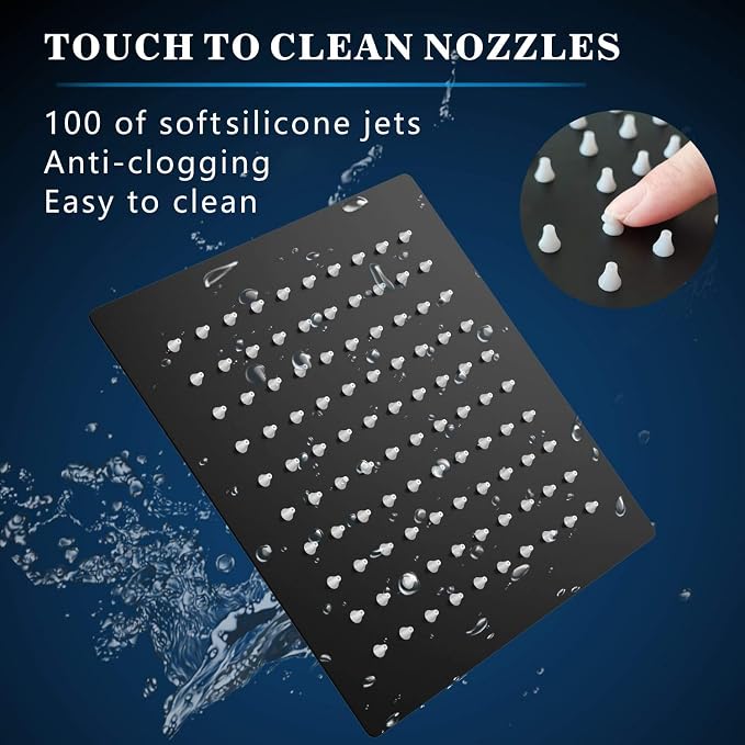 Voolan Rain Shower head, High Pressure Shower Head Made of 304 Stainless Steel, Relaxed Shower Experience Even at Low Water Flow and Pressure (8" Black)