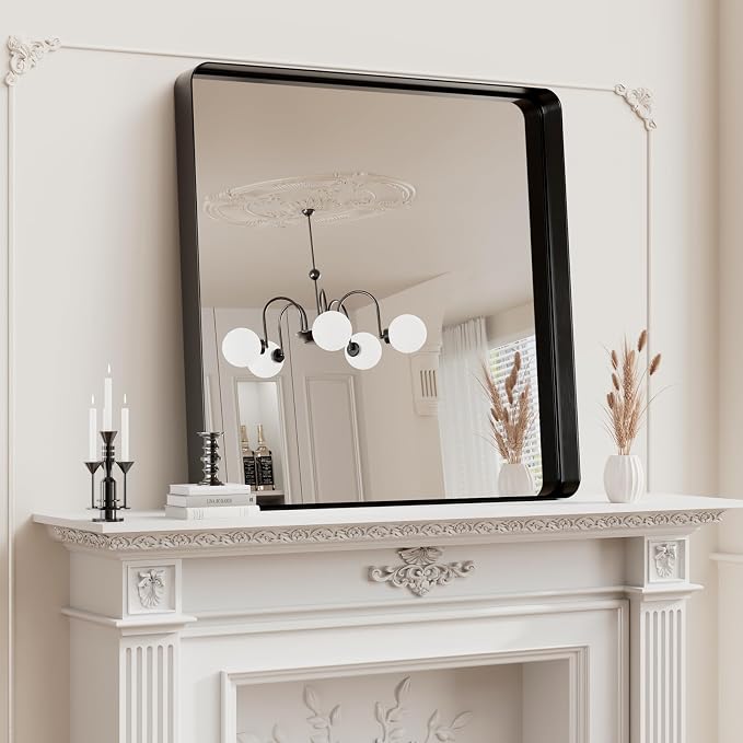 Koonmi 30x30 Inch Black Bathroom Mirror for Over Sink | Wall Mirror for Bathroom Matte Rectangle Metal Deep Framed, Shatterproof Tempered Glass, Hang Vertically or Horizontally