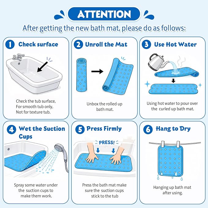 Baby Bath Mat for Tub Non Slip Kids Bath Mat - 40''x16'' Extra Long Cartoon Bathtub Mat Non Slip Kids Shower Mat Eco-Friendly Toddler Bath Mats with Suction Cups, Machine Washable, Shark