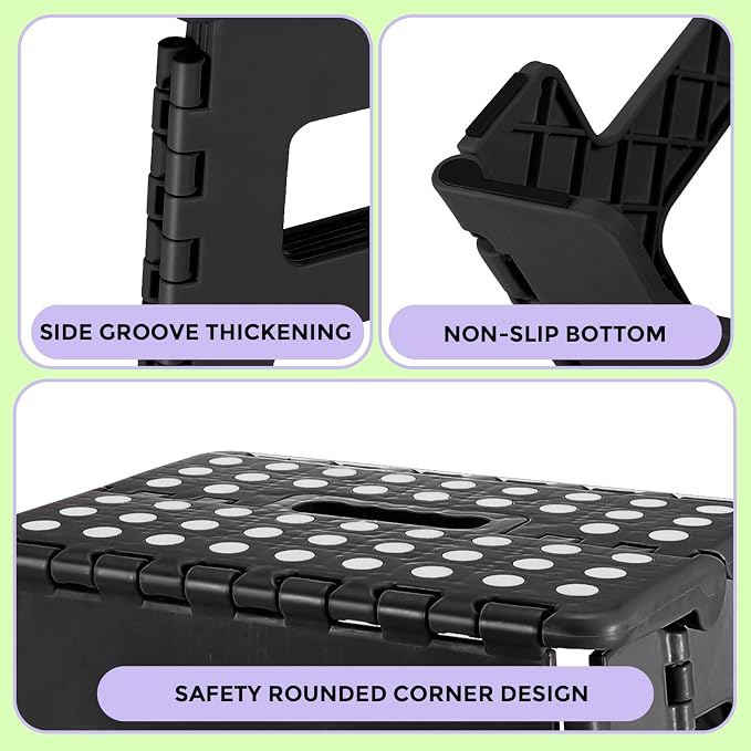 Dyforce Kids Step Stool 9 Inch, 300lbs Folding Step Stool for Toddler | Step stool for kids Black,Anti-slip Heavy Duty with Handle, Lightweight Foldable Stool for Bathroom Kitchen Bedroom Outdoor