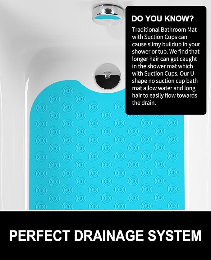 OTHWAY Bathtub Mat Non Slip, 39X16 inch Bath Mat for Tub, Machine Washable Bath Tub Mats with Reverse Suction Cups, Comfortable Rubber Bathtub Mat for Bathroom (Blue)