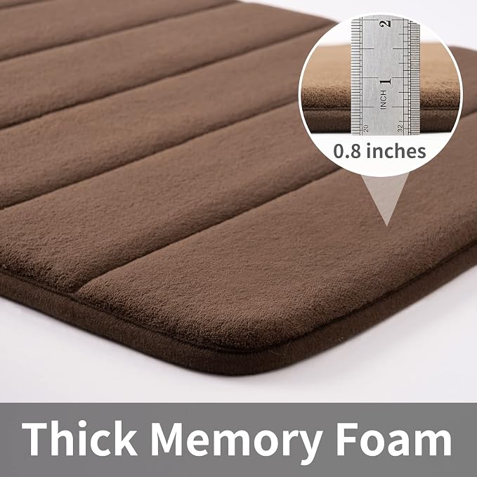 ROSMARUS Memory Foam Bath Mat, 17''x24'', Brown | Water Absorbent, Ultra Soft, Non Slip, Thick Foam, Bathroom Rugs for Floor & Tub, Machine Washable Care