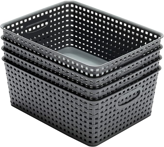 Eslite Plastic Storage Baskets for Organizing,11"X8.5"X4.7",Pack of 4 (Grey)