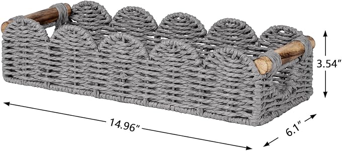 CubesLand Bathroom Basket Organizer, Toilet Tank Basket W/Cut Out Handle | Wicker Toilet Paper Storage Basket Tray, Scalloped Basket for Bathroom Countertop Decorative Also for Home Decor, Grey