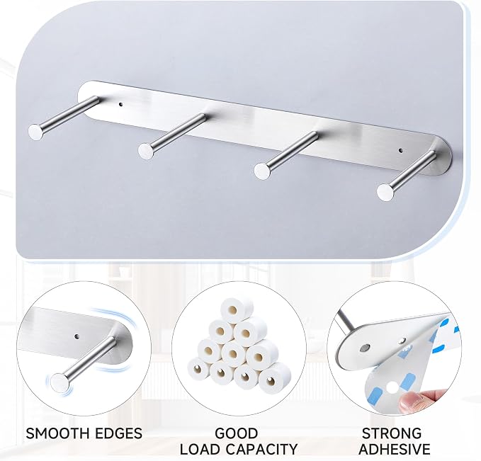 Toilet Paper Holder Wall Mount, Extra Toilet Paper Storage Metal, Modern Toilet Paper Organizer for 10 Rolls, Adhesive Toilet Paper Stand for Bathroom Kitchen Washroom (Sliver)