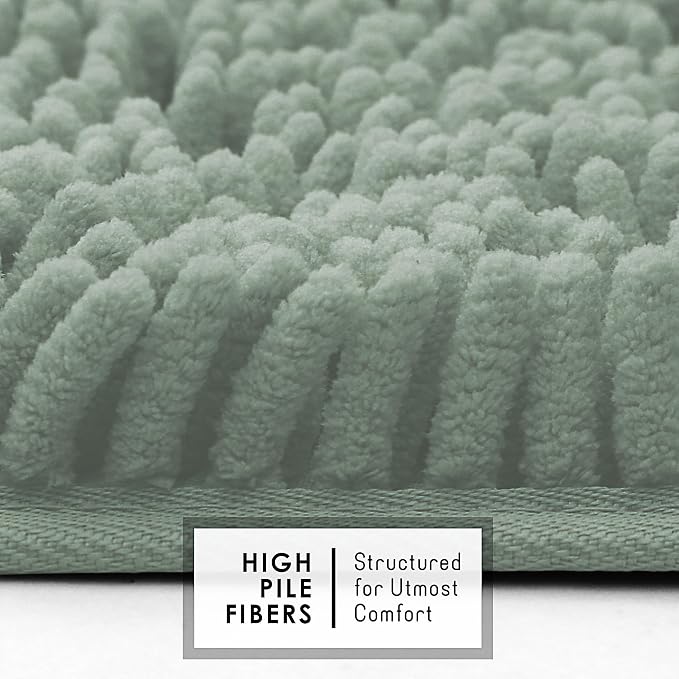 Hearth & Harbor Bathroom Rugs, Chenille Bath Mat - Machine Washable Bath Mats for Bathroom Non-Slip Backing Rubber, Quick Dry Bathroom Mat, 17 x 24 - Ice Green