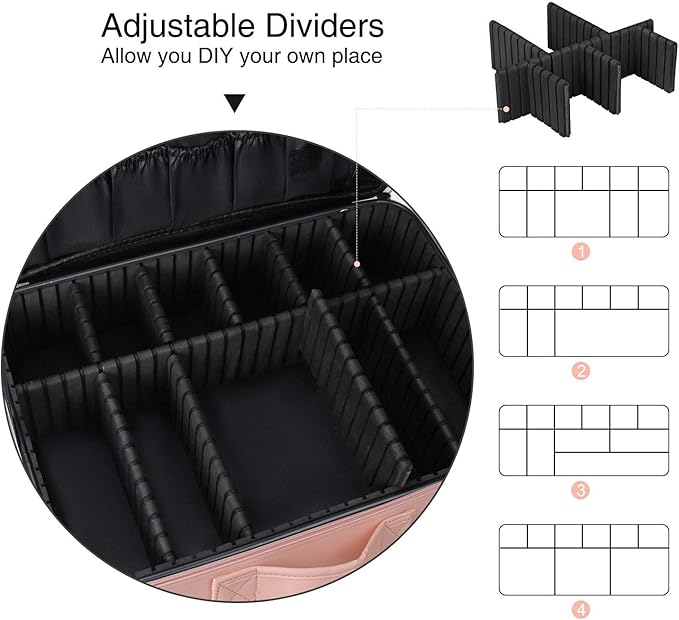 Relavel Travel Makeup Train Case Cosmetic Case Organizer Portable Artist Storage Bag with Adjustable Dividers for Cosmetics Makeup Brushes Toiletry Jewelry Digital Accessories