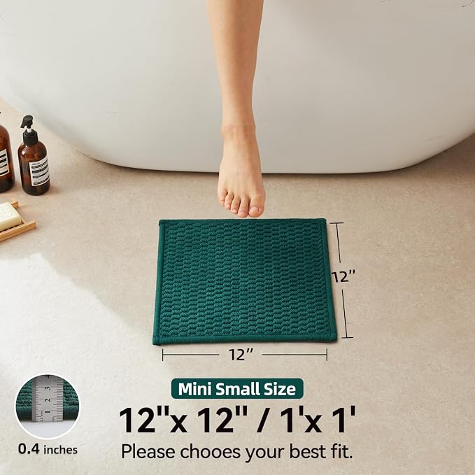Triohero Small Bathroom Rugs Non Slip Washable Bath Rugs Super Absorbent Bathroom Rug Thin Quick Dry Low Pile Bath Mats, Dark Green 12"x12"
