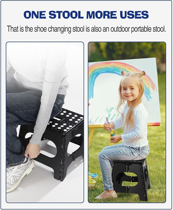 ACKO 11" Folding Step Stool for Kids, Non-Slip Foldable Step Stools, Black | Heavy Duty Collapsible Foot Stool, Lightweight with Built-in Handle, Holds 300 lb for Adults Kitchen Bathroom Bedroom Outdoor