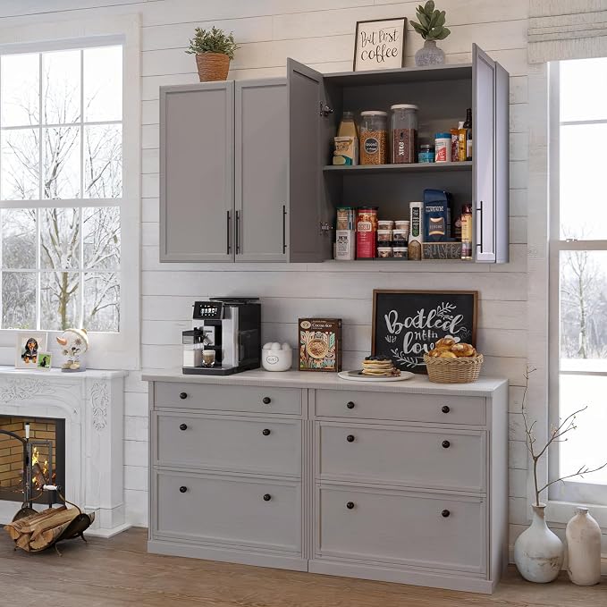 FIMELLO 30" Laundry Room Cabinets Wall Mounted, Wall Cabinets for Laundry Room, Kitchen Wall Cabinet with Adjustable Shelf, Shaker Wall Cabinet for Bathroom, Ashen Gray