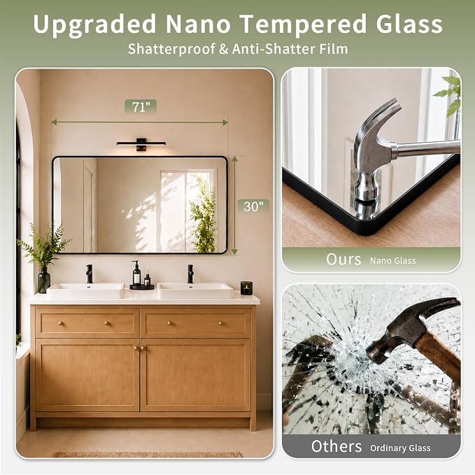 Koonmi Black Bathroom Mirror for Over Sink 30x60 Inch | Wall Mirror for Bathroom Matte Rectangle Metal Deep Framed, Shatterproof Tempered Glass, Hang Vertically or Horizontally
