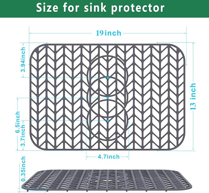GUUKIN Sink Protectors for Kitchen Sink 19x13 & 24x12.5 & 13x11 & 26x14 & 28x14 & 29x15, Large Silicone Mats Grid for Bottom of Farmhouse Stainless Steel (19x12.5 with 3 Reserved Holes)