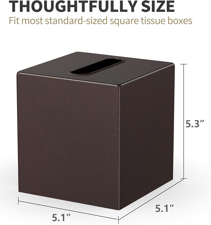 Livelab Metal Tissue Box Cover, Square Tissue Box Holder Modern Decor Facial Napkin Holder Dispenser for Bathroom Vanity Countertop, Living Room, Bedroom, Office | Brown Pebble Grain