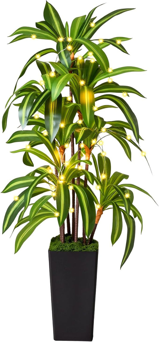 Artificial Dracaena Tree 5FT, Fake Plants with Black Tall Planter - Fake Tree Tall Faux Plants Indoor Floor Plant with Moss - Artificial Plants Indoor for Office Living Room Home Decor