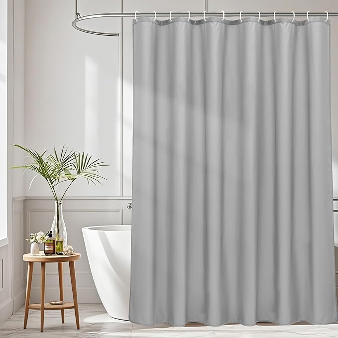 AooHome Extra Long Shower Curtain Liner, Fabric Shower Curtain with Hooks for Hotel, Water Repellent, 72 Width x 84 Height Inch, Light Grey