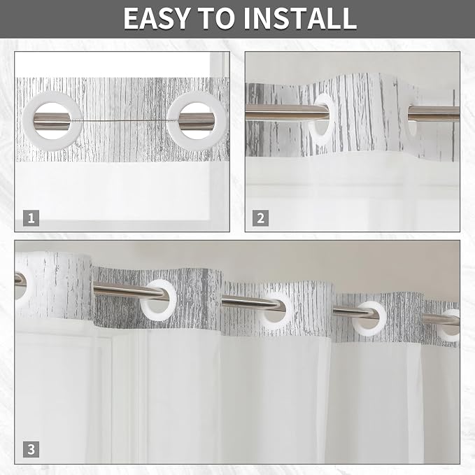 Hookless Shower Curtain with Snap in Liner, Grey No Hook Shower Curtains for Bathroom，Shower Curtain and Liner Set for Bathroom Decor,Waterproof & Washable,72W x 75L Inch