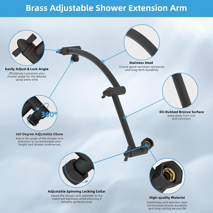Hibbent 8'' Rain Shower Head with 16'' Extension Arm, Oil Rubbed Bronze | cUPC Certified High Pressure Rainfall Showerhead with Solid Brass Adjustable Shower Head Extension Arm, Fixed Showerheads