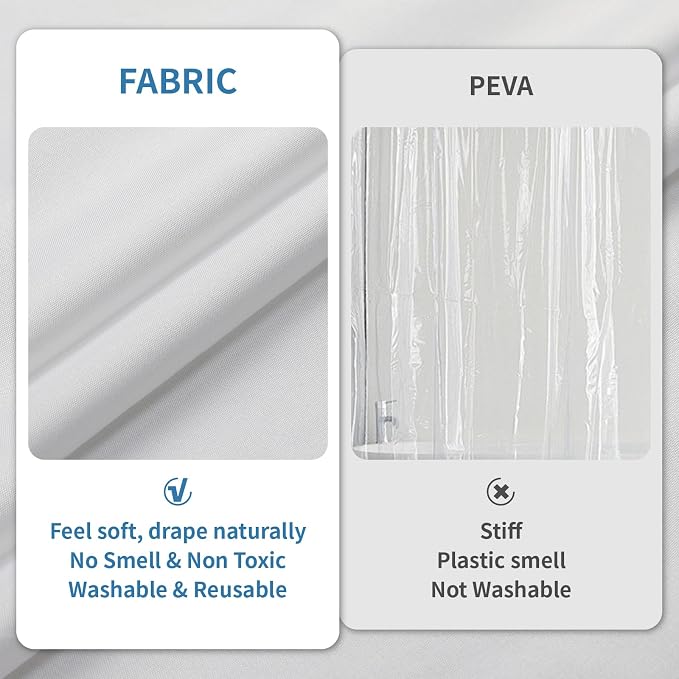 1 Pack Water-Repellent Fabric Shower Curtain Liner, 72x80 White | 100% polyester, 3 Magnets, Rustproof Grommets & Weighted Hem, quick-dry, machine washable, hotel quality for bathroom