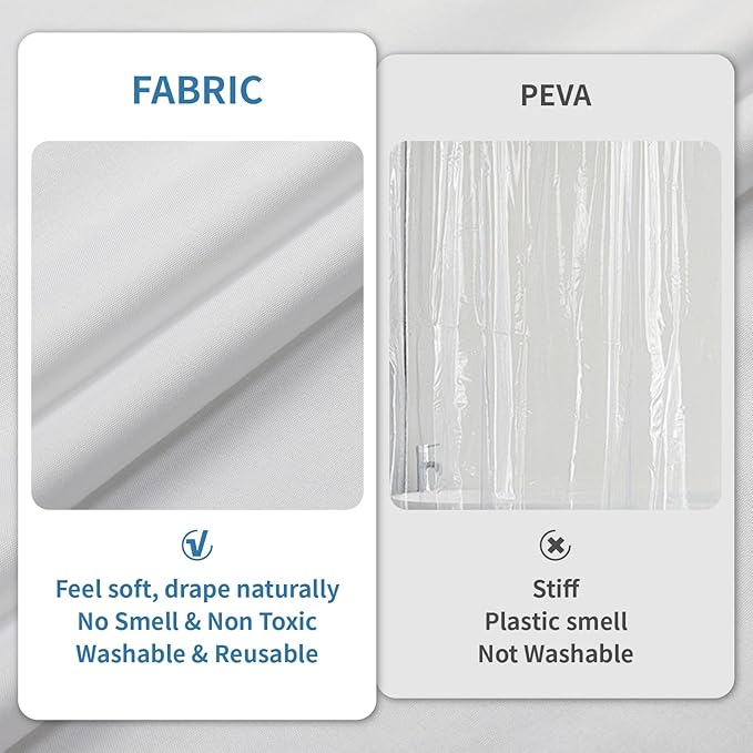 1 Pack Water-Repellent Fabric Shower Curtain Liner, 48x72 White | 100% polyester, 3 Magnets, Rustproof Grommets & Weighted Hem, quick-dry, machine washable, hotel quality for bathroom