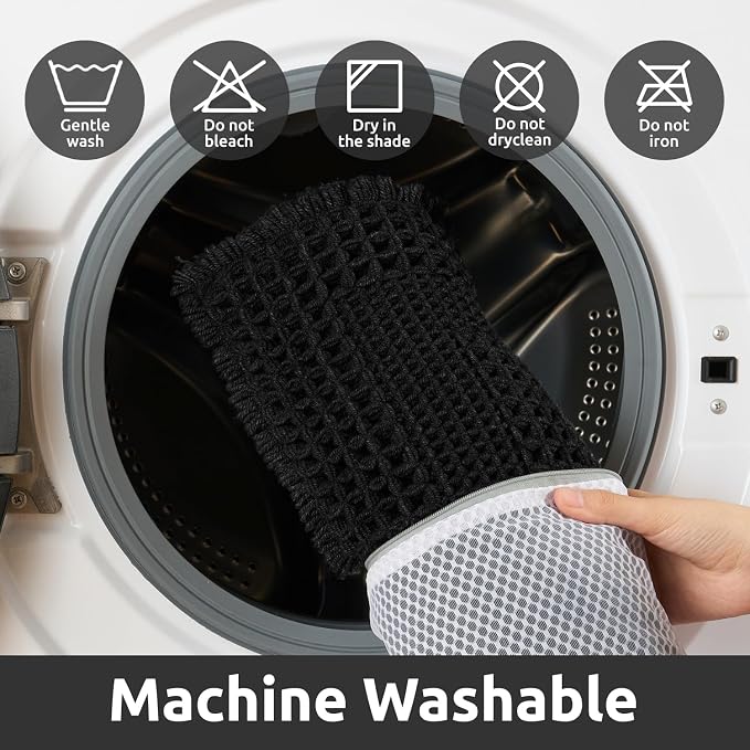 AMOAMI Waffle Bath-Mat, Absorbent Bath Mats for Bathroom Non Slip, Machine Washable Bathroom Rugs with Tassels Ultra Soft Boho Bath Rugs for Floor 2'x6'(24"x72") Black