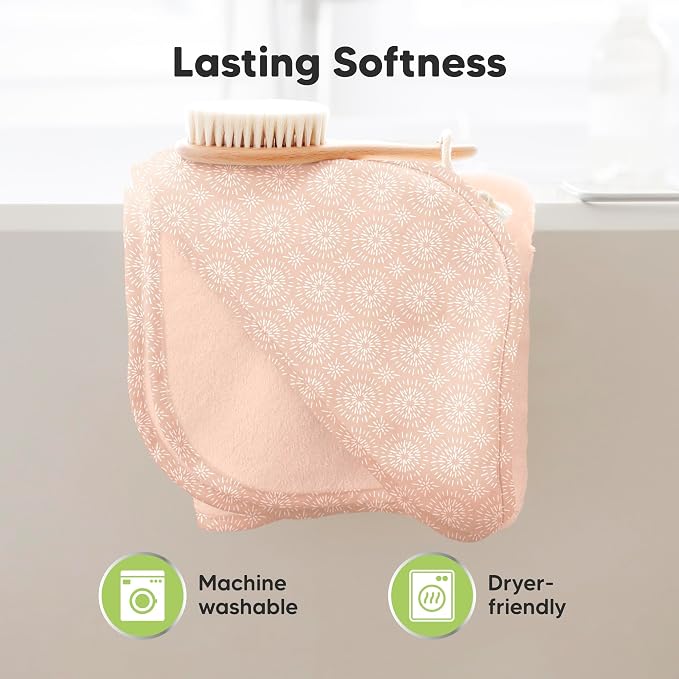 Hooded Baby Towel for Newborn, Baby Bath Towels (Pink Crystal, 35x35) | Viscose Derived from Bamboo, Large Baby Towels with Hood, Boys, Girls, Toddler, Soft Absorbent Baby Bath Essentials