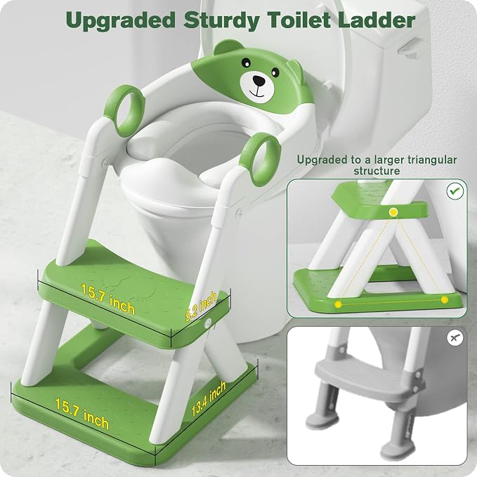 Potty Training Seat, Upgrade Toddler Toilet Seat for Kids Boys Girls, 2 in 1 Potty Training Toilet, Splash Guard Anti-Slip Pad Step Stool(Green)