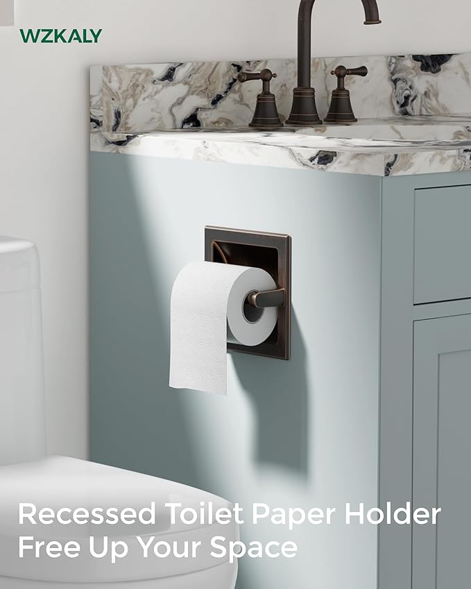 Recessed Oil Rubbed Bronze Toilet Paper Holder, Wall Mounted Heavy Duty Pivoting Toilet Paper Roll Holder with Rear Mounting Bracket in Wall, Easy lnstallation, Stainless Steel ORB