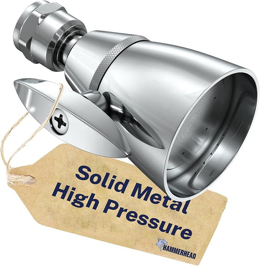 HammerHead Showers® Solid Metal 2 Inch High Pressure Shower Heads - CHROME – 2.5 GPM Shower Heads High Pressure - High Flow Shower Head with ADJUSTABLE SPRAY PATTERN - Fixed Shower Head