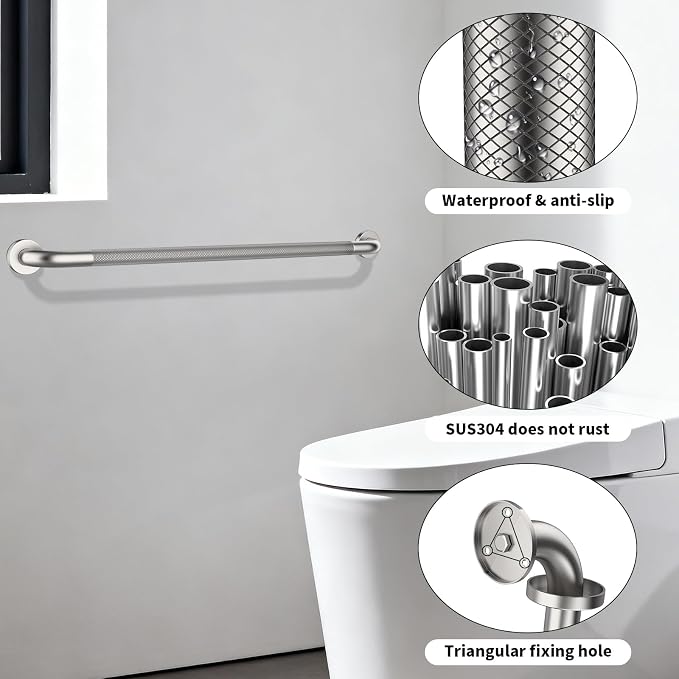 ZUEXT 2 Pack 36 Inch Extra Long Brushed Nickel Anti Slip Safety Grab Bars | Stainless Steel Bathroom Safety Assist Handle, Wall Mounted, Balance Support Rail for Seniors Elderly Handicap, 1.25" Dia