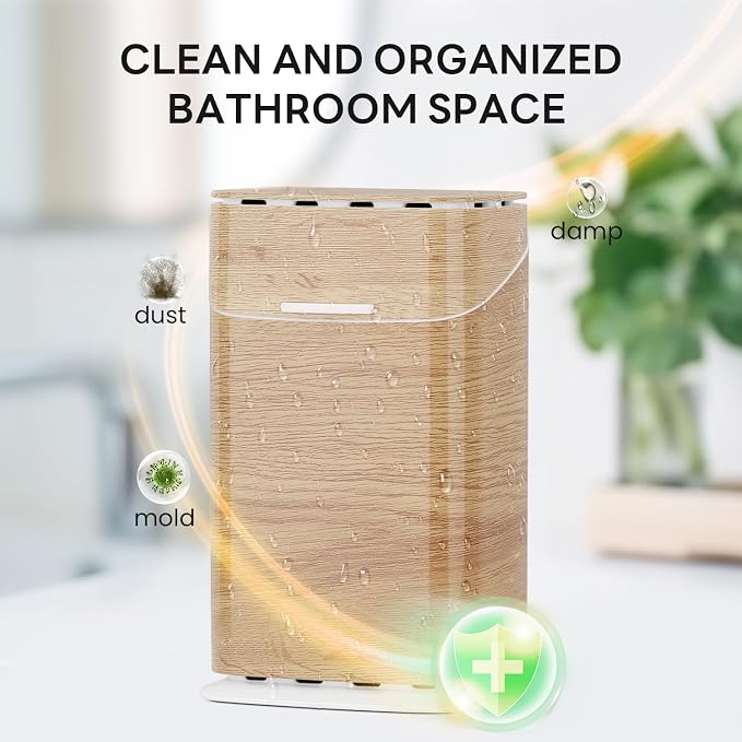 GFWARE Wood Bathroom Toothbrush Holder with Cover, Ventilated & Drainage | 5 Slots Bathroom Toothbrush & Toothpaste Organizer, Keeps Brush Heads Upright for Toothbrushes Under 7.5 Inches, Wood-Look