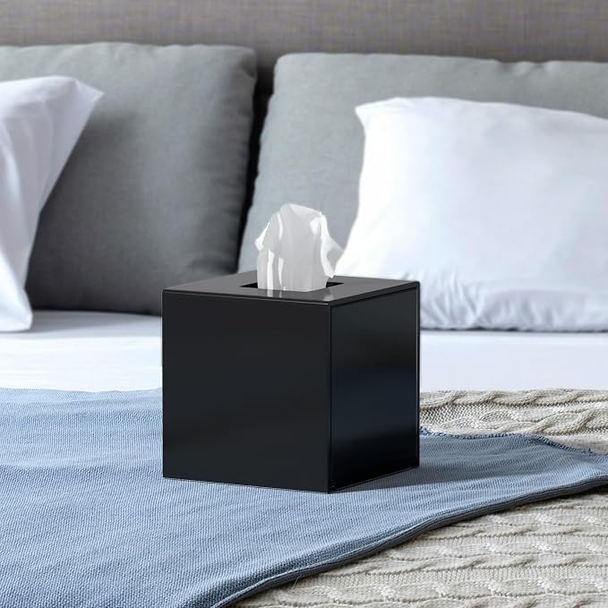 FEMELI Matte Black Tissue Boxs Covers Holder Square Acrylic for Bathroom | Acrylic Black Matte Tissue Box Cover Modern Decorative Facial Paper Dispenser for Bathroom Bedroom Kitchen