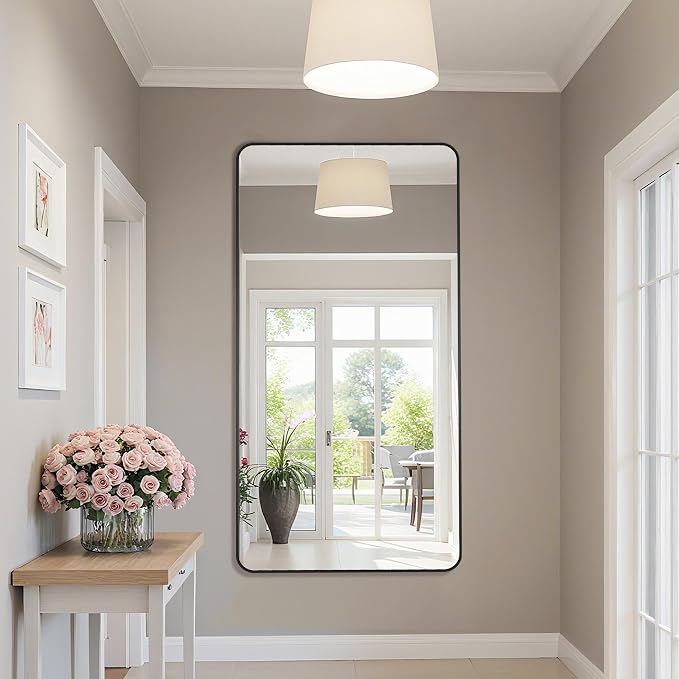 Bathroom Mirror 55" x 30", Large Rectangle Wall Mirror, Black Metal Frame Wall Mounted Mirrors for Bathroom, Vanity, Bedroom, Entryway Decor(Horizontal/Vertical)