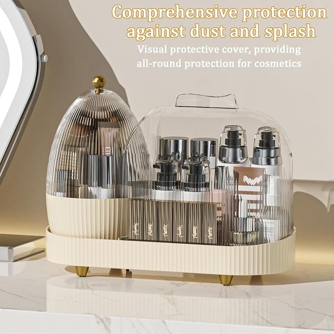 Rotating Makeup Organizer for Vanity with Brush Holder, Cosmetic Makeup Storage,Lotions Display Cases,Large Spinning Makeup Skincare Organizer(15x11'')