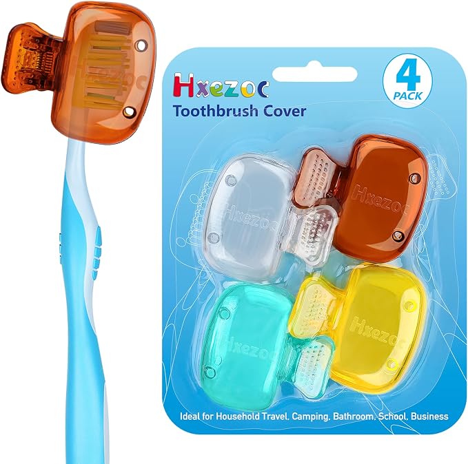 Hxezoc 4 Pack Toothbrush Covers Toothbrush Holders Toothbrush Protector Cap Brush Pod Case Protective Portable Plastic Clip for Household Travel, School, Bathroom, Camping, Business
