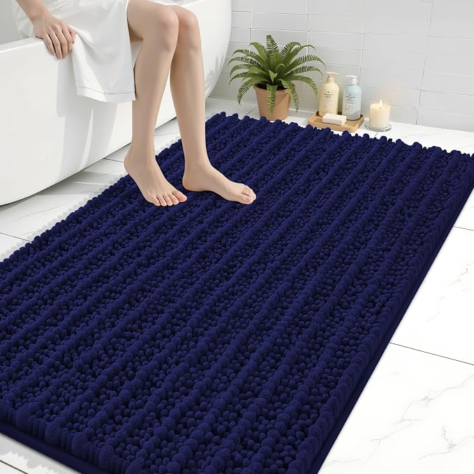 Arotive Bathroom Rugs Mat 47x32, Soft Absorbent Chenille Shaggy Bath Mat | Navy, Machine Wash Dry, Bath Rugs for Bathroom Floor, Tub and Shower, Home Decor Accessories