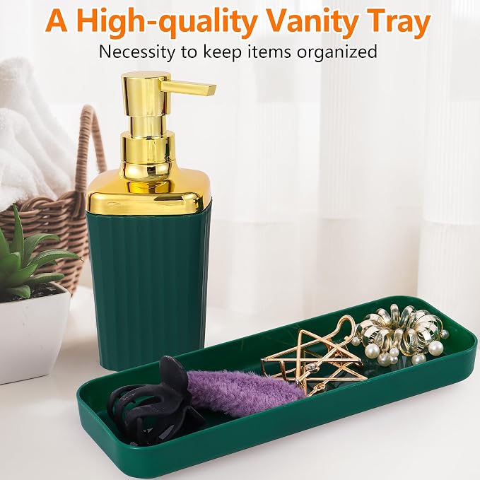 9 PCS DarkGreen Bathroom Accessories Set with Trash Can Bathroom Accessory | All-in-One Kit with Trash Can,Toothbrush Holder,Soap Dispenser,Toothbrush Cup,Vanity Tray,Soap Dish,Toilet Brush etc for Home