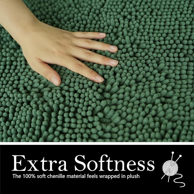 Bathroom Rugs Chenille Bath mat 2 Piece Set, Super Absorbent, Strong PVC Non Slip Backing, Bath mats for Bathroom, Plush Shaggy, Thick, Machine Washable, Bathtub, Toilet.(Bronze Green)