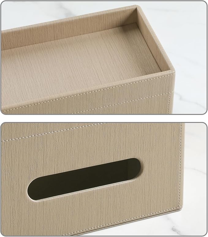 Plus Size Tissue Box Cover, Rectangle Tissue Box Organizer, Wood | Fit 180/230 Count Tissue Boxes, Storage Tray, PU Leather Large Tissue Box Cover, Rectangular Tissue Box Holder for Bathroom
