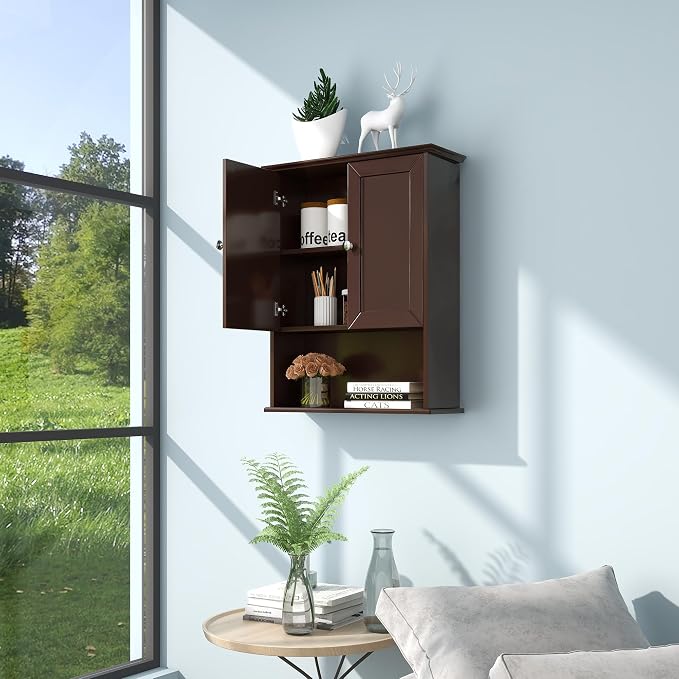 VANIRROR Bathroom Wall Mounted Cabinet Over Toilet Storage 24x30 inch | Above Toilet Wooden Medicine Cabinet with Adjustable Shelf & 2 Door for Entryway, Kitchen, Laundry Room