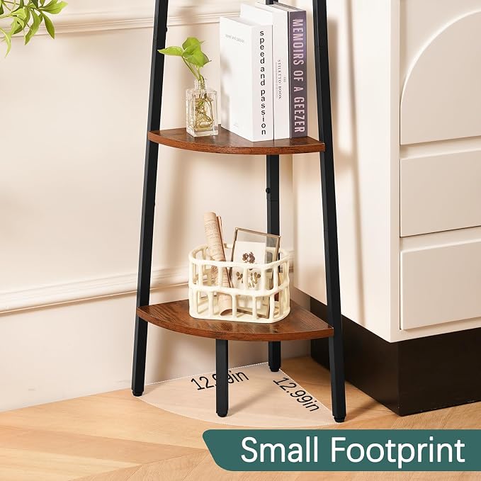 Yoobure 4-Tier Corner Shelf Stand- 54" Tall Corner Bookshelf with Metal Frame, Industrial Ladder Corner Shelves Display Shelf for Bedroom Living Room, Corner Bookcase Corner Plant Stand for Balcony