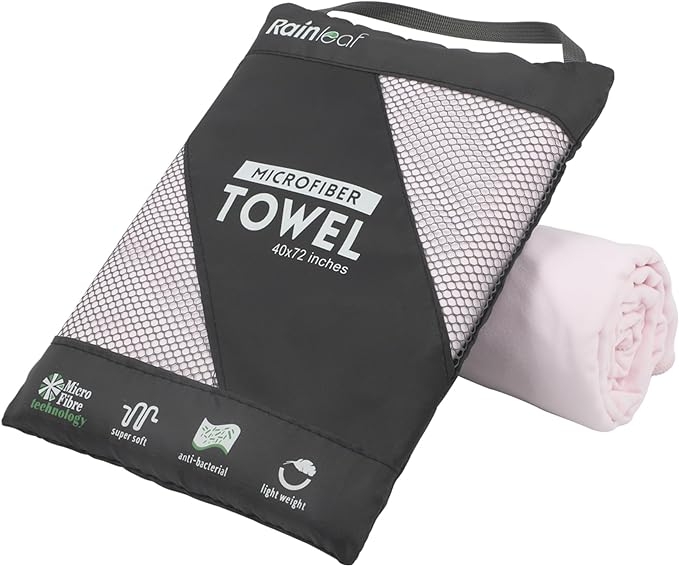 Rainleaf Microfiber Towel Quick Dry Camping & Travel & Gym Towel. Compact | Super Absorbent, Lightweight, Fast Drying. Suitable for Beach, Bath, Backpacking, Hiking, Swim.