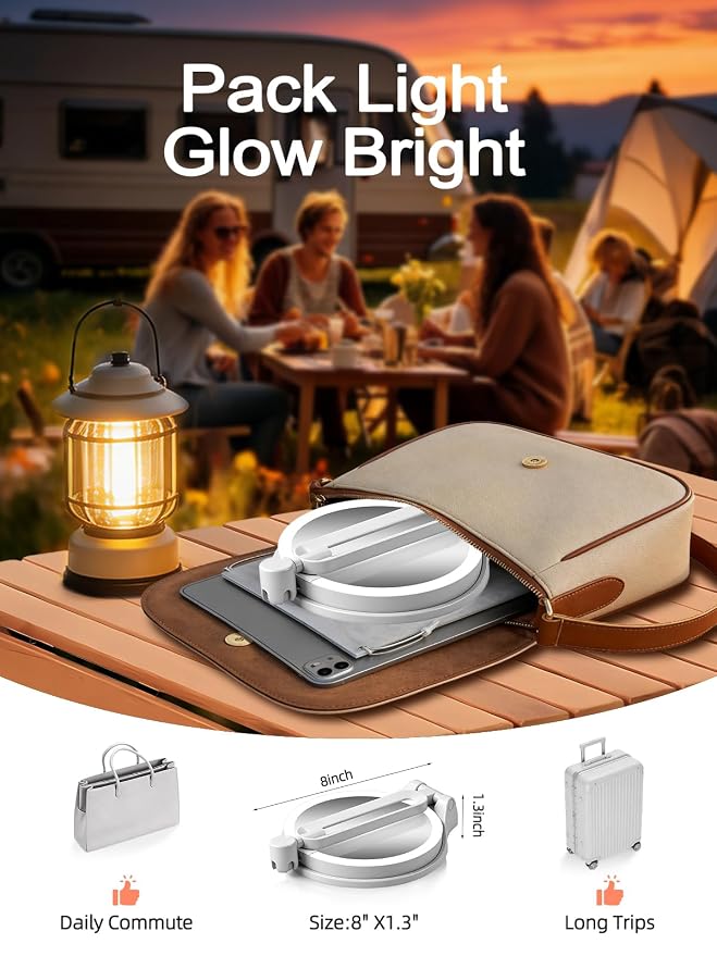 10X/1X Makeup Magnifying Mirror with Lights, 6inch Double-Sided LED Mirror | 360° Rotation Folding Bracket, 3 Color Dimmable Lights, Rechargeable 1500mAh Battery, Desktop 1X/10X Travel Magnifying Mirror
