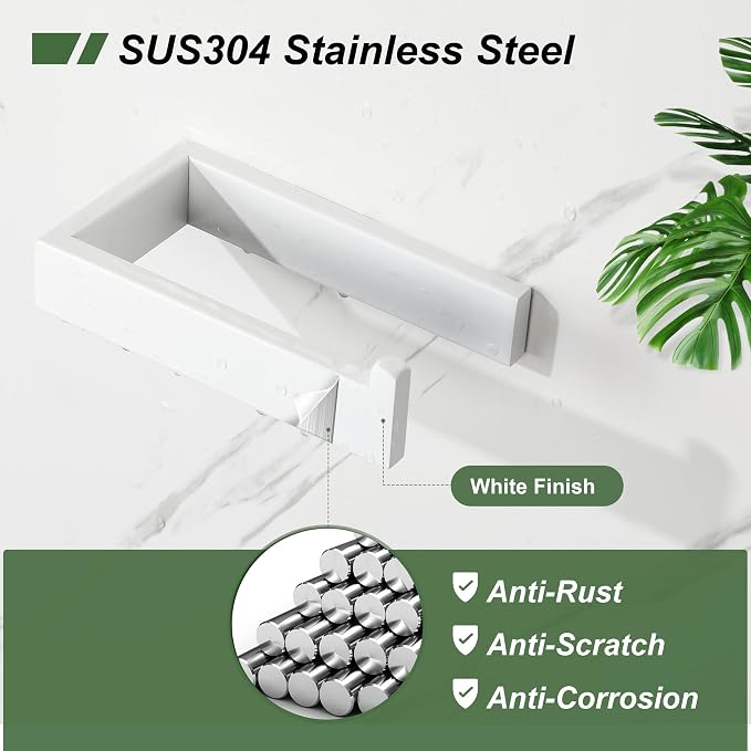 SAYAYO White Toilet Paper Holder Wall Mount, Toilet Tissue Holder for Bathroom, Modern Tp Holder Square, SUS304 Stainless Steel 6 Inch