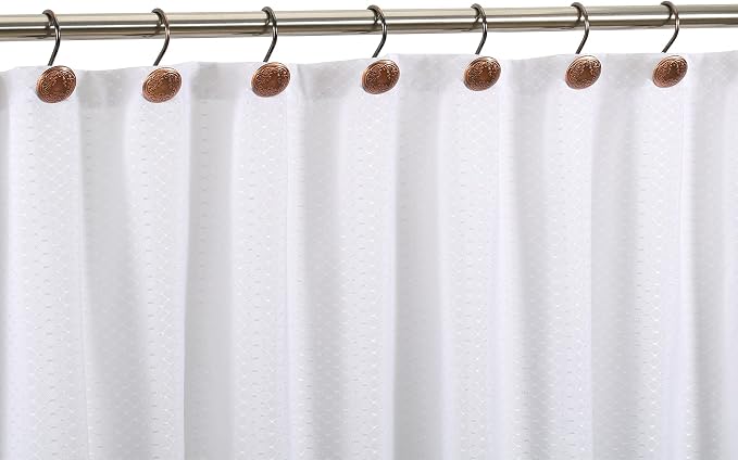Chictie Bronze Shower Curtain Hooks Rings-Oil Rubbed Decorative Shower Curtain Hooks,Set of 12 Metal Rustproof Shower Hangers Rings for Bathroom Curtains Rods Vintage Brown Pattern Design