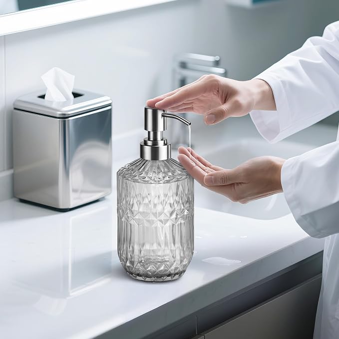 Kaishun 13OZ Refillable Glass Soap Dispenser for Hand Soap & Lotion, Clear
