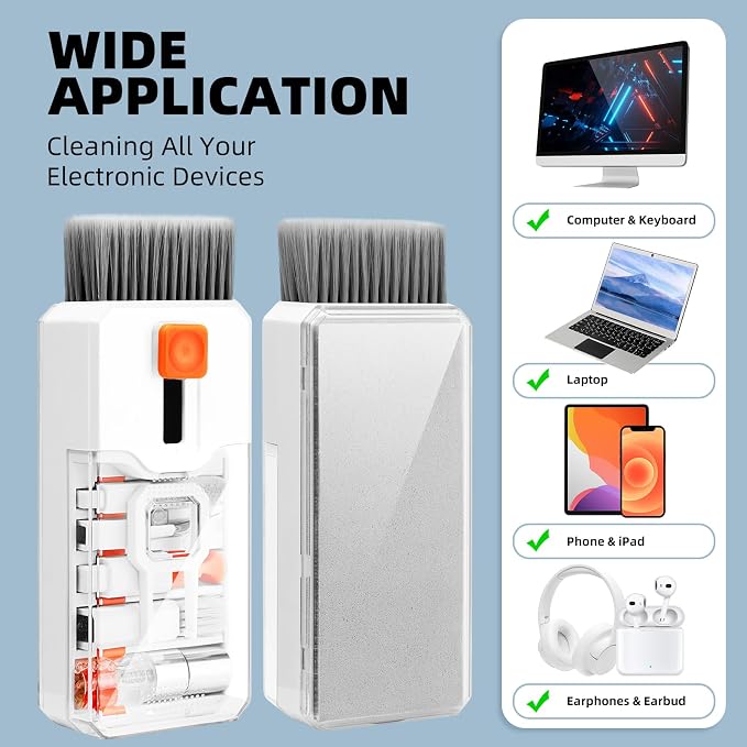 Ordilend Keyboard Cleaner & Laptop Cleaning Kit, All-in-1 for Computer PC | Electronics Deep Cleaning Reusable Brush Tool, Screen-Safe Spray, for iPhone iPad Macbook Airpod Camera, Gaming Accessories