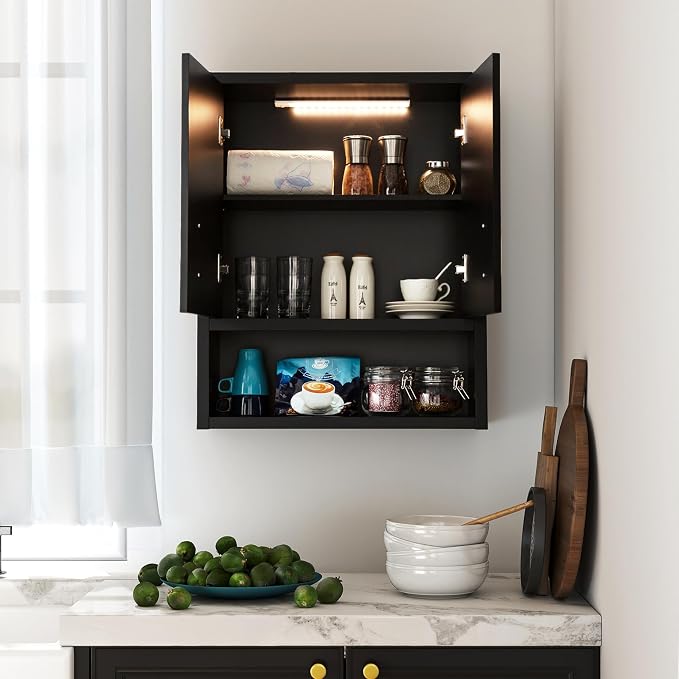 VANIRROR Bathroom Wall Cabinet Above Toilet with DIY Lighting 23x29inch | Wood Wall mounted Medicine Cabinet for Entryway Laundry Room Kitchen, Soft-Close Hinge, 2 Door Over Toilet Cabinets